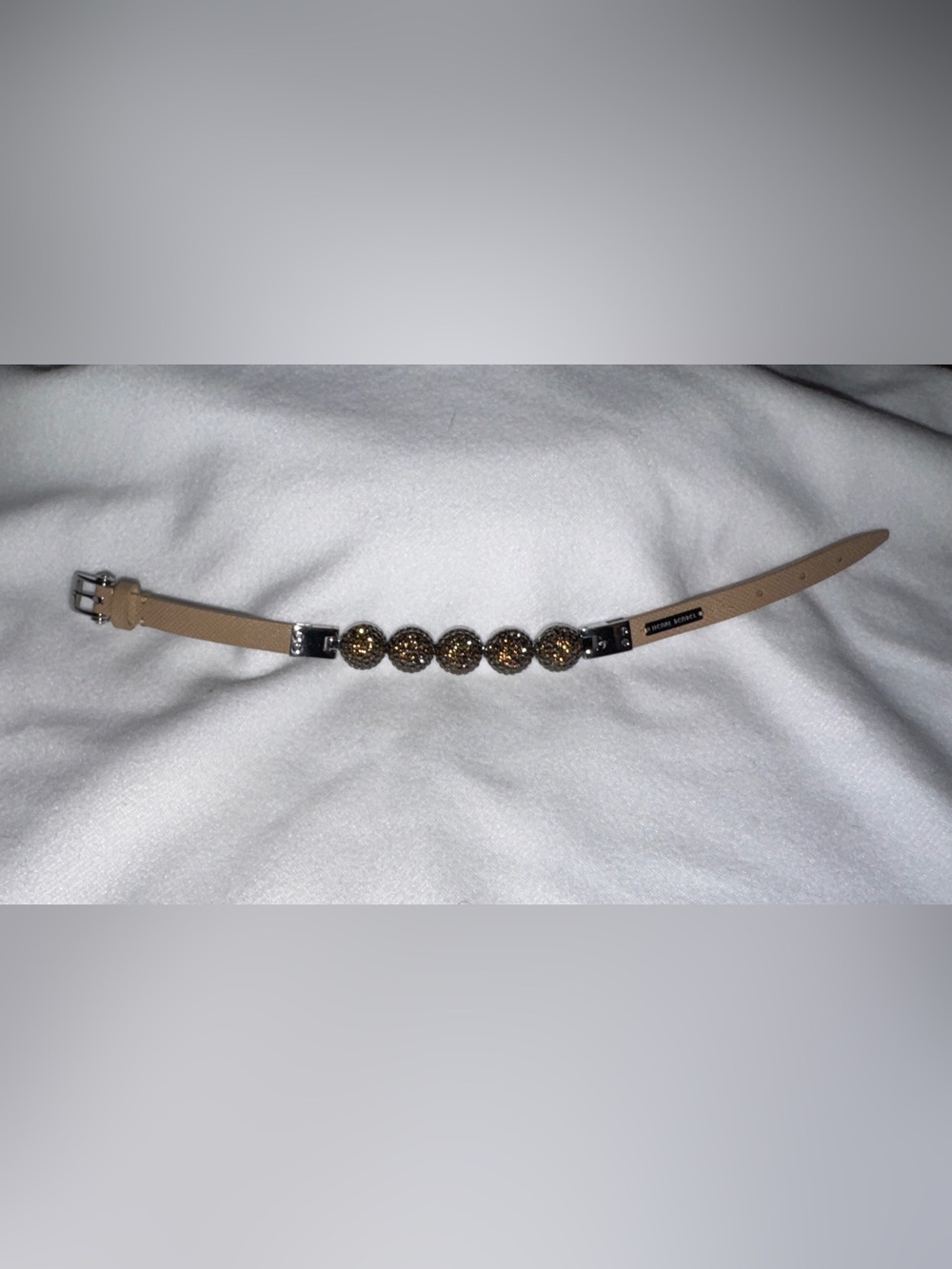 Henri Bendel Champagne/Gold Beaded Leather Buckle Bracelet